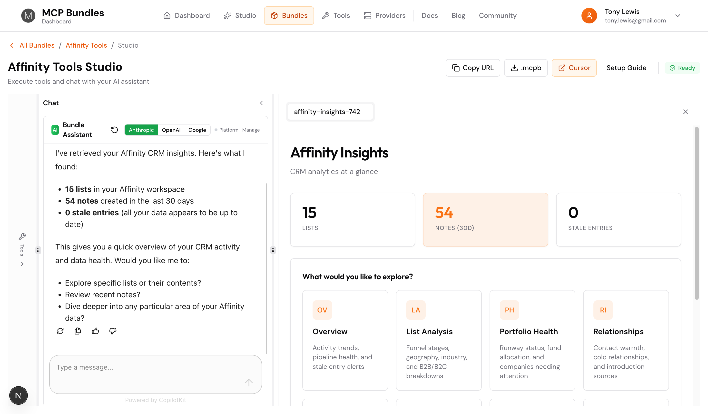 Navigation grid showing 8 dashboard tiles with stats at the top
